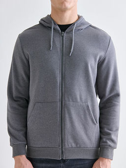 Kap??onlu Uzun Kollu Erkek Fermuarl? Sweatshirt
