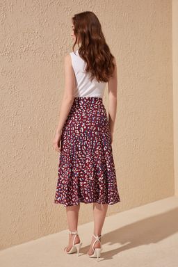 TRENDYOLMILLA Cok Renkli Ucu Volanl? Viskon Kumasl? Hayvan Desenli Midi Dokuma Etek TWOSS19FG0026  фото 5