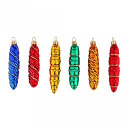 Елочная игрушка фигурка стеклянная Винтаж 9,5см, ручная художественная роспись, подарочная упаковка, набор 6шт (Россия)