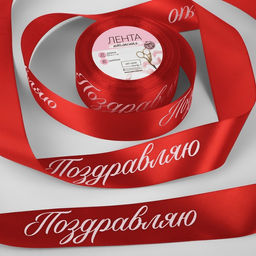 Лента атласная Поздравляю, 40 мм 23 1 м, цвет красный
