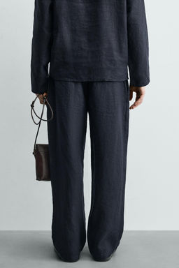 PANTAL?N WIDE FIT PLIEGUES 100% C??AMO / Marino oscuro - Zara фото 3