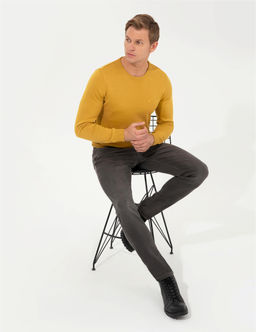 Hardal Slim Fit Bisiklet Yaka Basic Triko Kazak