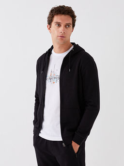 Kap??onlu Uzun Kollu Erkek Kal?n Fermuarl? Sweatshirt