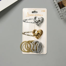Цена за 2 шт. Набор для волос «Беатрис», 10 резинок 3 см, 2 заколки 5.5 см, сердце, серебро золото