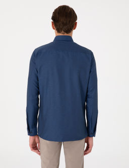 Lacivert Oxford Slim Fit Kolay _t_lenebilir G_mlek
