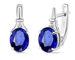 Серьги, 2 сапфир корунд овал 7х9 мм/5.03 ct., Оливия