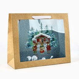 Пакет подарочный новогодний крафтовый с пластиковым окном Новый год, 31?26?11 см