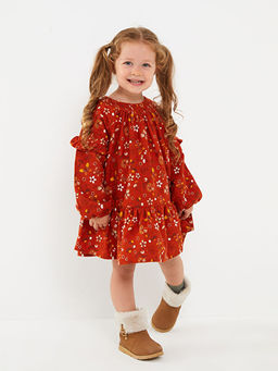 Bisiklet Yaka Uzun Kollu Bask?l? K?z Bebek Elbise - Waikiki фото 2