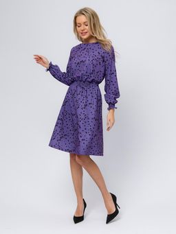 Платье фиолетовое с принтом и длинными рукавами - 1001dress фото 2