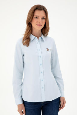 Женская голубая базовая рубашка с длинным рукавом Неожиданная скидка в корзине - U.s. polo assn фото 3