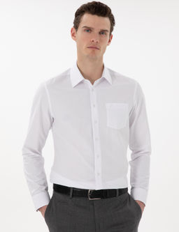Beyaz Regular Fit Uzun Kollu Basic Cepli G_mlek