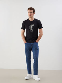 Bisiklet Yaka K?sa Kollu Bask?l? Penye Erkek Ti??rt