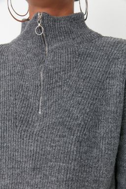 Antrasit Couple Yumusak Dokulu Fermuarl? Triko Kazak TWOAW20XS0009 - Trendyolmilla фото 5