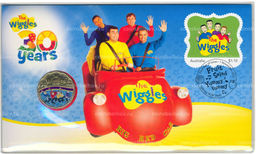 Монета 30 центов 2021 года Австралия  30 лет музыкальной группе Wiggles (с гитарами, в буклете)