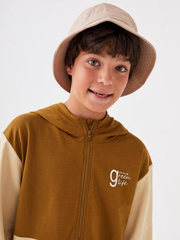Kap??onlu Renk Bloklu Uzun Kollu Erkek ?ocuk Sweatshirt