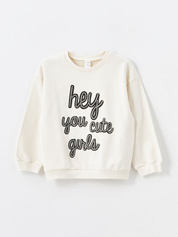Bisiklet Yaka Bask?l? K?z Bebek Sweatshirt