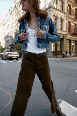 Z1975 FAUX FUR COLLAR SHORT DENIM JACKET - Zara фото 5