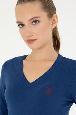 Женский базовый свитер цвета индиго с v-образным вырезом Неожиданная скидка в корзине - U.s. polo assn фото 2