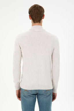 Erkek Slim Fit Yar_m Bal_k__ Yaka Ta_ Melanj Basic Kazak