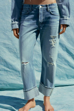 TRF RIPPED STRAIGHT-LEG MID-WAIST JEANS - Zara фото 3