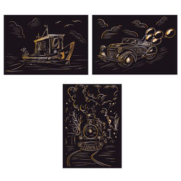 Hobbius GHPM-17 Набор для творчества Гравюра мини 10 x 15 см 1 х 3 шт Навстречу приключениям (золото)