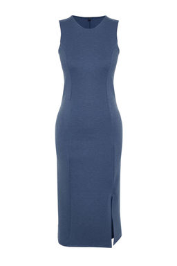 Indigo S?f?r Kol Y?rtmac Detayl? Bodycone/Vucudu Saran Esnek Orme Midi Kalem Elbise TWOSS24EL00108 - Trendyolmilla фото 7