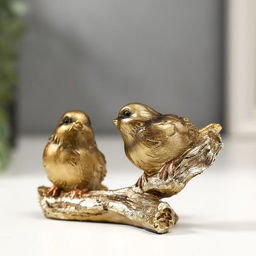 Фигурка полистоун «Два золотых воробышка на ветке», 6.5×11×5.5 см