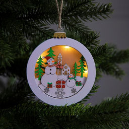 Ёлочная игрушка Снеговики в лесу, 10.5х1.5x11 см, 5 LED, от батареек, свечение тёплое белое