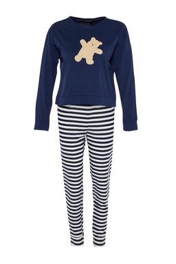 Trendyolmilla Lacivert %100 Pamuklu Ay?c?kl? Orme Pijama Tak?m? THMAW21PT0302