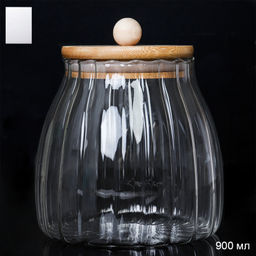 Банка для сыпучих бамбуковая крышка рифленая 900 мл / LCSC2434 /уп 80/ - ГалеонТрейд фото 4