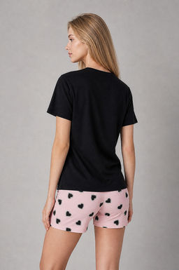 Арт. 9145 Пижама с шортами 42-50 Цвет:верх-черный,низ-розовый