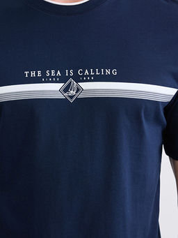 Bisiklet Yaka Bask?l? Penye Erkek Ti??rt