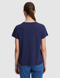 Lacivert Regular Fit Pamuklu Bisiklet Yaka Basic Ti__rt