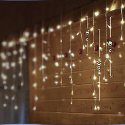 Гирлянда светодиодная Icicle Light 2 м, теплый белый постоянный, провод ПВХ прозрачный, высота нитей 40+60+10+60+40 см, шаг 10см,120 диодов