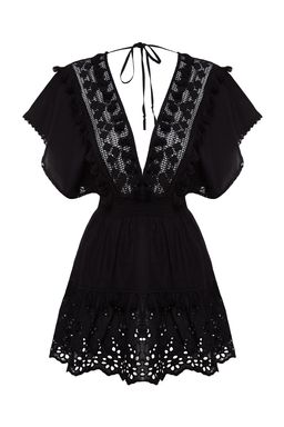 TRENDYOLMILLA Siyah Dokuma %100 Pamuk Brode Detayl? Mini Plaj Elbisesi TBESS21EL1248 фото 16