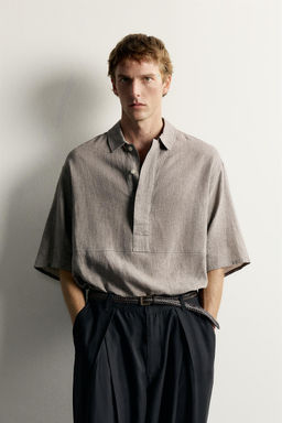 CAMISA POLO RELAXED FIT LINO - ALGOD?N / Gris vigor? - Zara фото 2