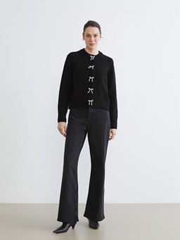 Bisiklet Yaka Fiyonk D??meli Kad?n Triko H?rka