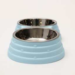 Миска металлическая двойная на пластиковом основании 2 х 160 мл, 25 х 14 х 5 см, голубая - Пижон фото 5