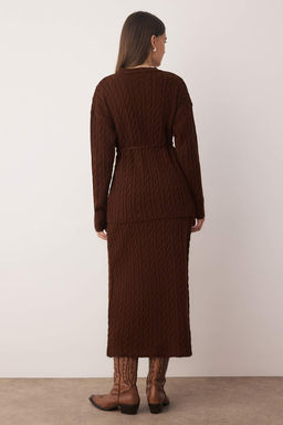 Kahverengi Genis Kal?p Kazak-Etek Triko Alt-Ust Tak?m TWOAW26AU00055 - Trendyolmilla фото 4