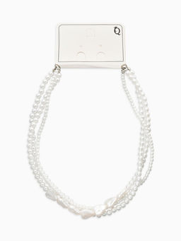 Чокер- бусы «Сияние жемчуга. Сердце мятое», L=45 см, белый в серебре