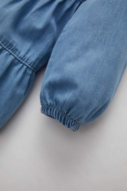 Джинсовое платье с широким кружевным воротником и длинными рукавами для маленьких девочек - Defacto фото 7