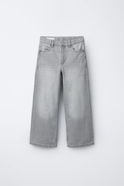 JEANS WIDE LEG TEXTO BORDADO / Gris claro