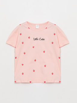 Bisiklet Yaka Bask?l? K?sa Kollu K?z Bebek Ti??rt