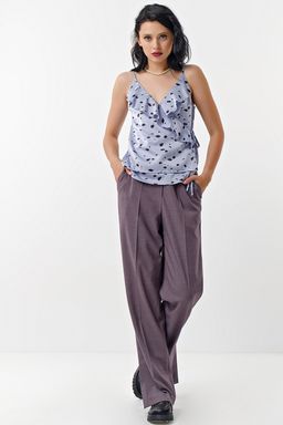 Топ атласный с принтом сиреневый