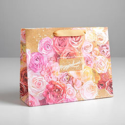 Пакет подарочный крафтовый, упаковка, «Поздравляю», 22 х 17.5 х 8 см