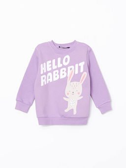 Bisiklet Yaka Bask?l? K?z Bebek Sweatshirt