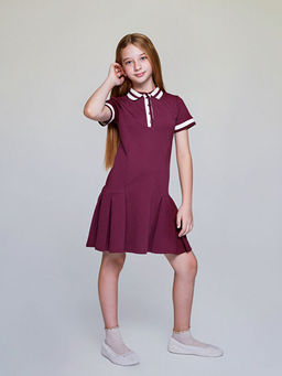 Polo Yaka Pileli K?z ?ocuk Elbise