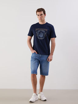 Bisiklet Yaka Bask?l? Penye Erkek Ti??rt