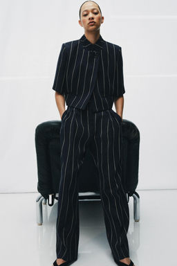 PANTAL?N RAYAS CON LINO ZW COLLECTION / Marino - Zara фото 4