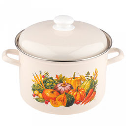 "Осенний карнавал" Кастрюля эмалированная 6л, форма цилиндрическая, металлическая крышка (Россия)